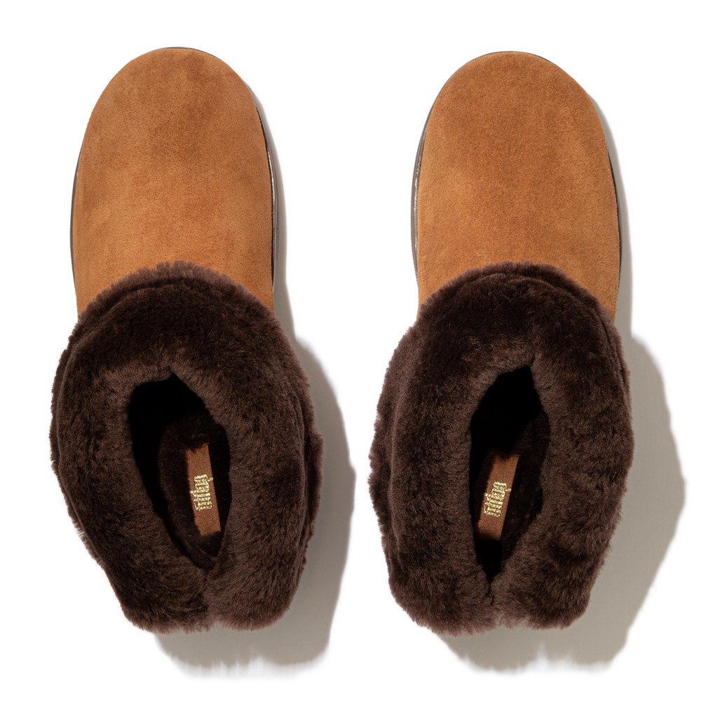 Fitflop Womens Boots - Mukluk Shorty Shearling Lined Suede Ankle - Brown - 138-OSAHFM